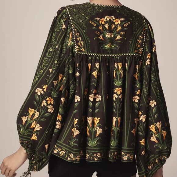 Farm Rio Black Flowers Arch Blouse XS 0 S SM Small top - Picture 6 of 16